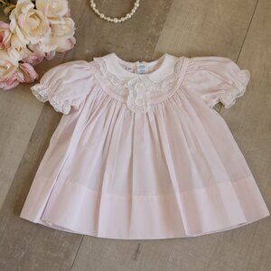 Pink Feltman Brothers Heirloom Collection Vintage Scalloped Lace Collar Dress NB